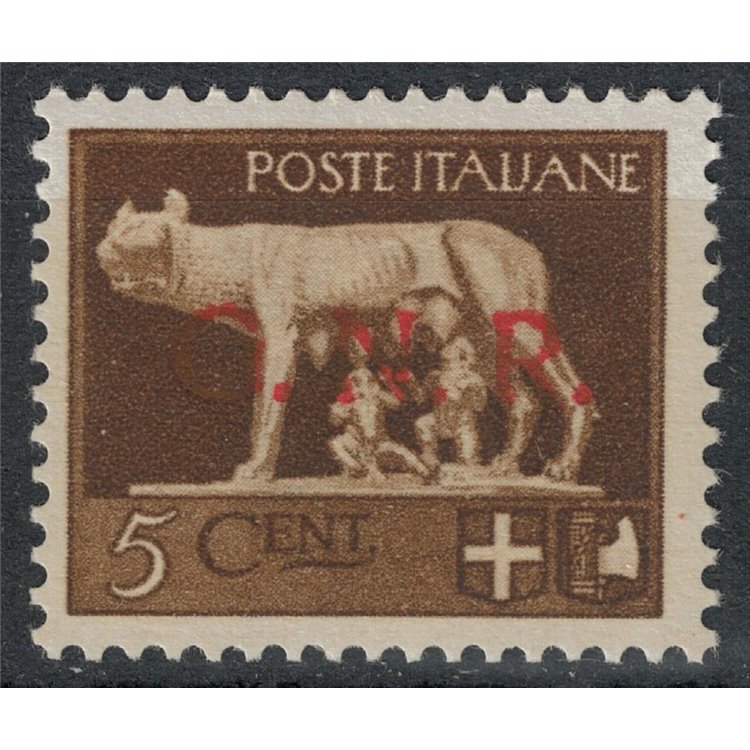 ITALY RSI 1944 Variety 5c Imperial GNR (color error overprint) MNH** ©