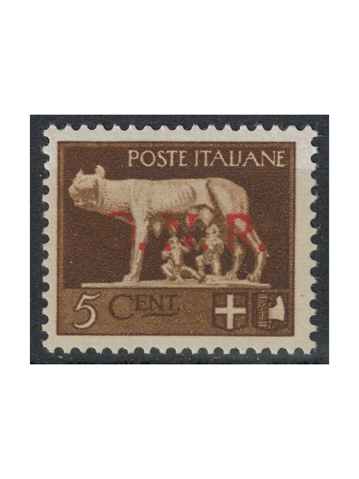 ITALY RSI 1944 Variety 5c Imperial GNR (color error overprint) MNH** ©