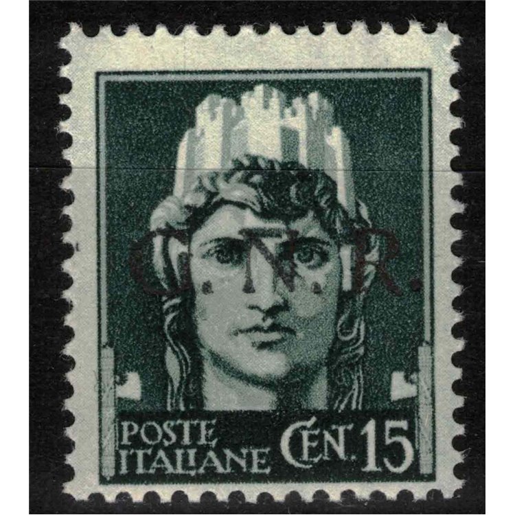 ITALY RSI 1944 Variety 15c Imperial GNR (color error overprint) MNH** ©