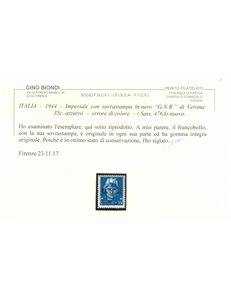 ITALIA RSI 1944 Varietà 35c Imperiale GNR (errore colore soprast.) MNH** ©