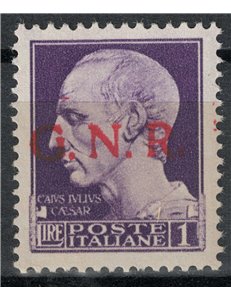 ITALY RSI 1944 Variety 1£ Imperial GNR (color error overprint) MNH** ©