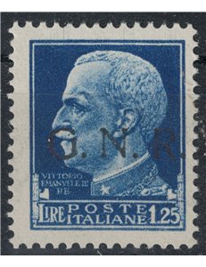 ITALY RSI 1944 Variety 1.25£ Imperial GNR (color error overprint) MNH** ©