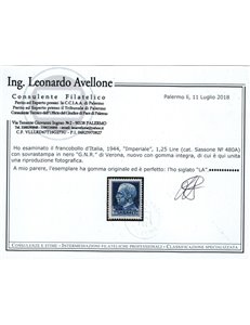 ITALIA RSI 1944 Varietà 1,25₤ Imperiale GNR (errore colore soprast.) MNH** ©