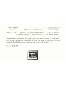 ITALIA RSI 1944 Varietà 2,55₤ Imperiale GNR (errore colore soprast.) MNH** ©