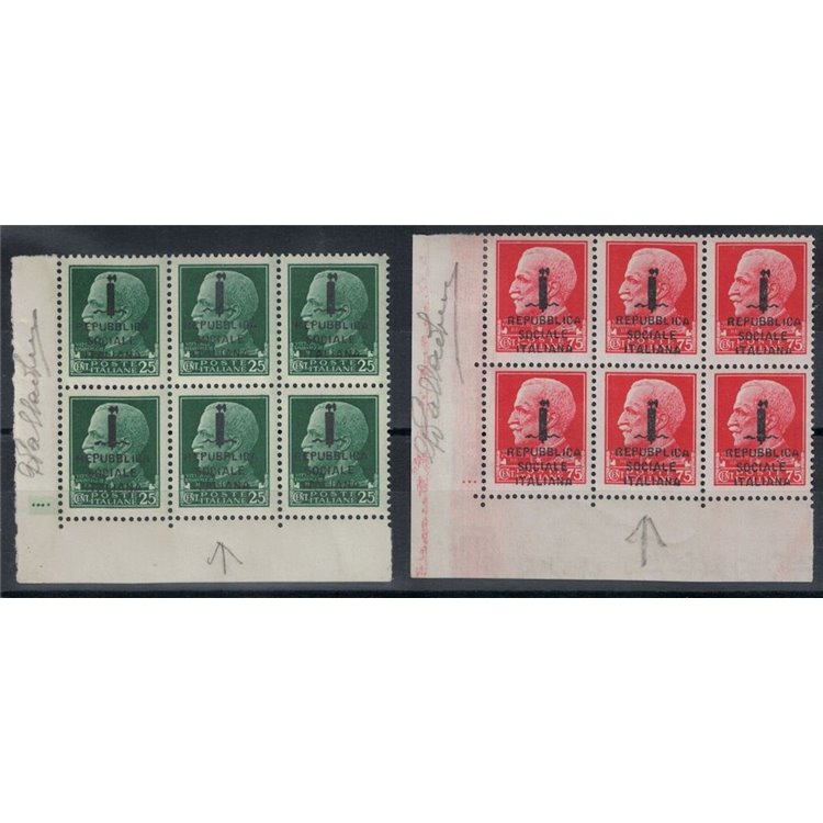 ITALIA RSI 1944 Varietà Imperiale 25c + 75c (REPUBPLICA) 2v MNH**