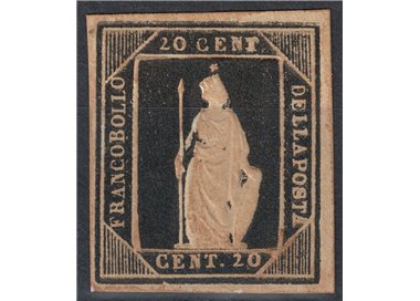ITALIA REGNO 1862 Saggio Thermignon 20c nero (facsimile) MNG ©