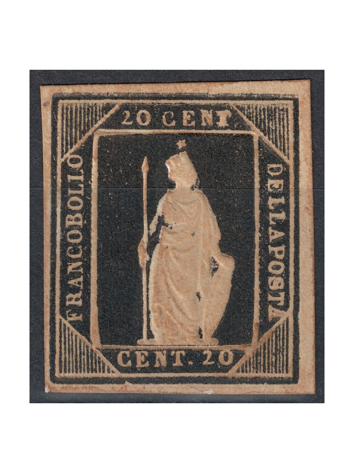 ITALIA REGNO 1862 Saggio Thermignon 20c nero (facsimile) MNG ©