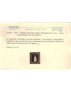 ITALIA REGNO 1862 Saggio Thermignon 20c nero (facsimile) MNG ©