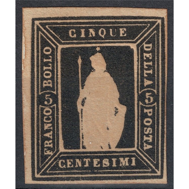ITALIA REGNO 1862 Saggio Thermignon 5c nero (facsimile) MNG ©