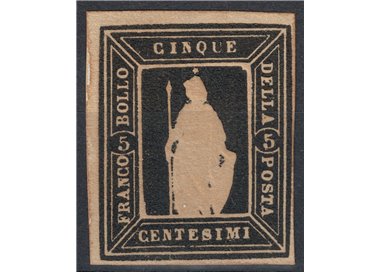 ITALIA REGNO 1862 Saggio Thermignon 5c nero (facsimile) MNG ©