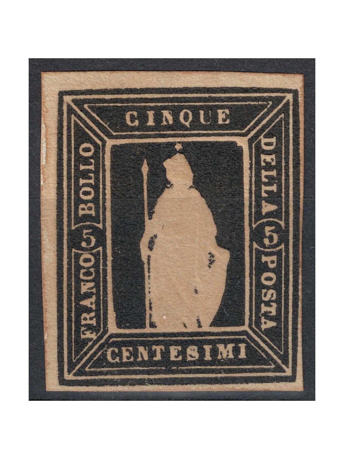 ITALY KINGDOM 1862 Thermignon 5c black sample (facsimile) MNG ©