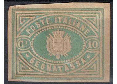 ITALIA REGNO 1864 Saggio Giuseppe Re 10c verde (Segnatasse) MNG ©