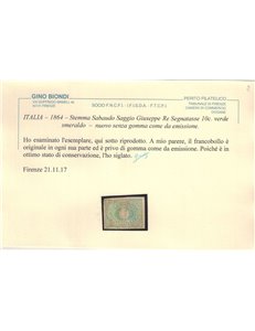 ITALIA REGNO 1864 Saggio Giuseppe Re 10c verde (Segnatasse) MNG ©