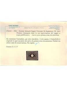 ITALIA REGNO 1864 Saggio Giuseppe Re (Ristampa) 10c Segnatasse MNG ©
