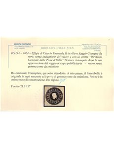 ITALIA REGNO 1864 Saggio Giuseppe Re (Ristampa) Effigie Vitt. Em. II MNG ©