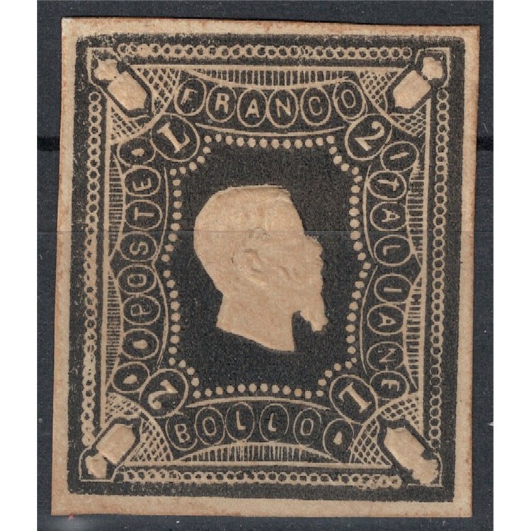 ITALIA REGNO 1864 Saggio Giuseppe Re (Ristampa) £2 nero MNG ©