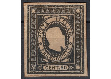 ITALIA REGNO 1864 Saggio Giuseppe Re (Ristampa) 60c nero MNG ©