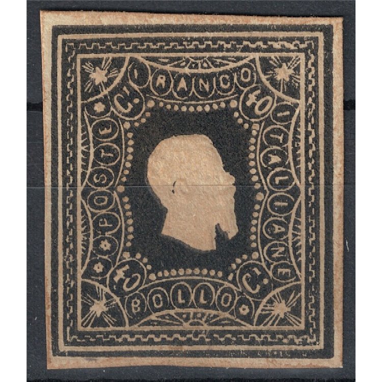 ITALIA REGNO 1864 Saggio Giuseppe Re (Ristampa) 40c nero MNG ©