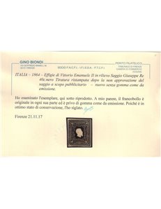 ITALIA REGNO 1864 Saggio Giuseppe Re (Ristampa) 40c nero MNG ©