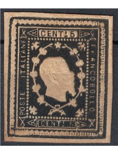 ITALIA REGNO 1864 Saggio Giuseppe Re (Ristampa) 5c nero MNG ©