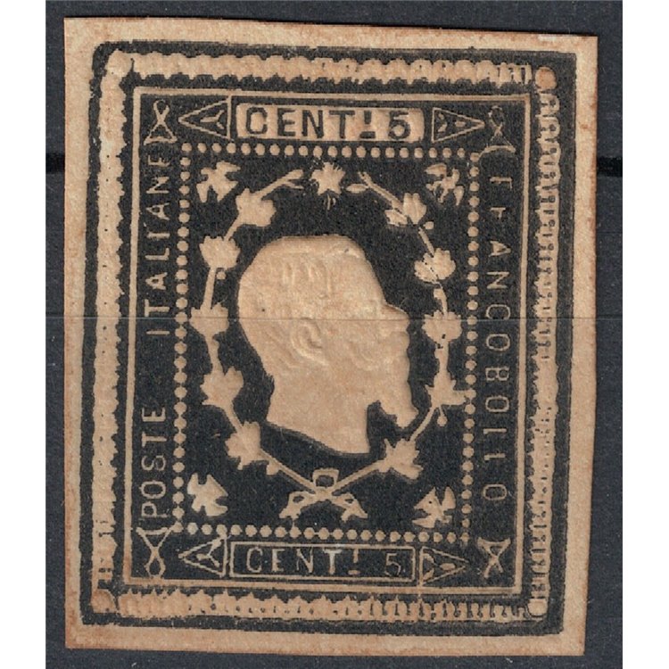 ITALIA REGNO 1864 Saggio Giuseppe Re (Ristampa) 5c nero MNG ©