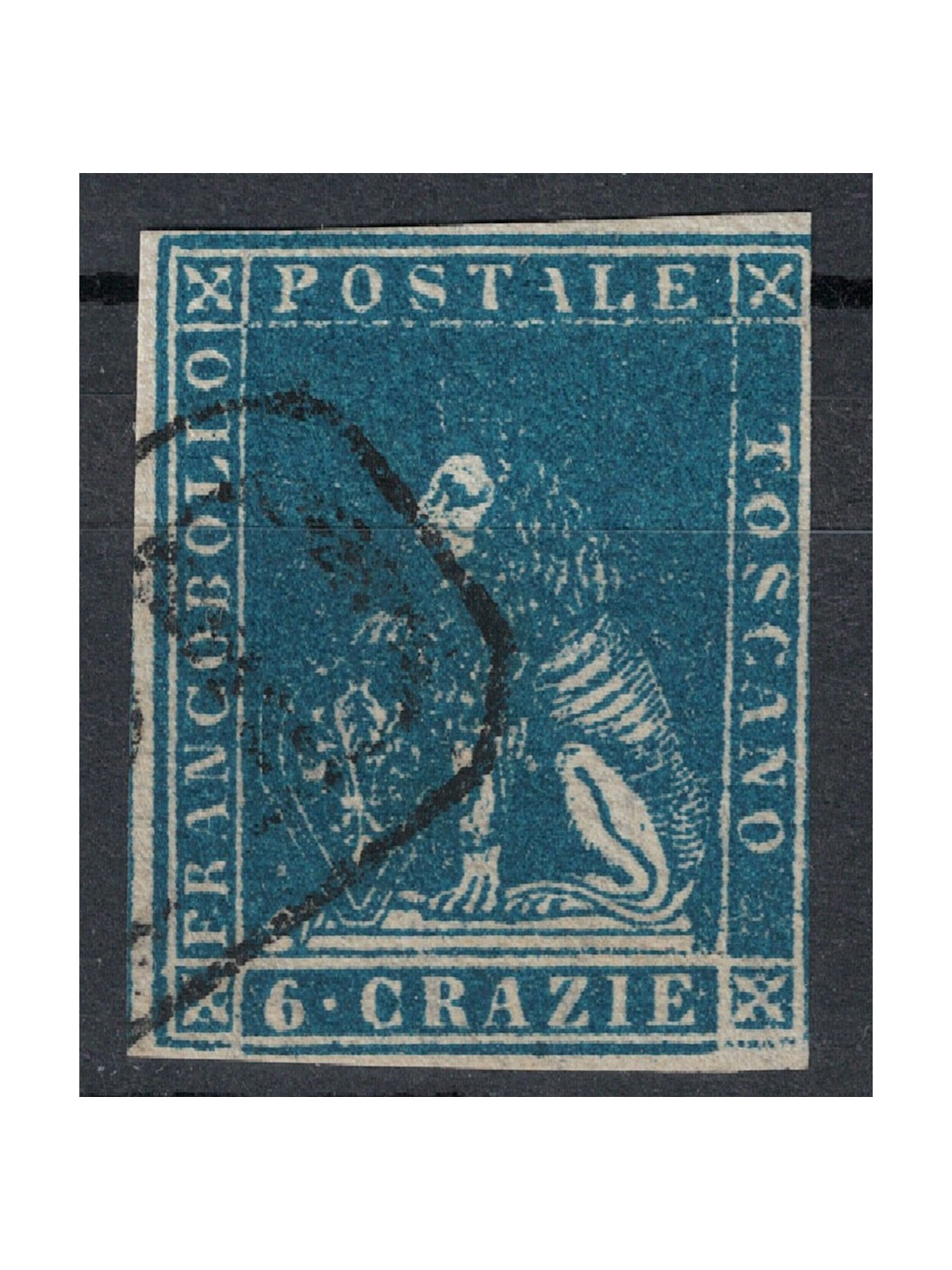 GRAND DUCHY OF TUSCANY 1857 Marzocco 6cr blue us ©