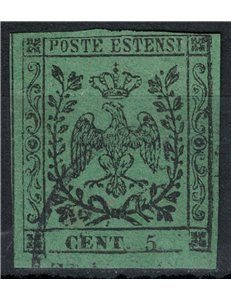 DUCATO DI MODENA 1852 Aquila Estense 5c verde (senza punto) us ©