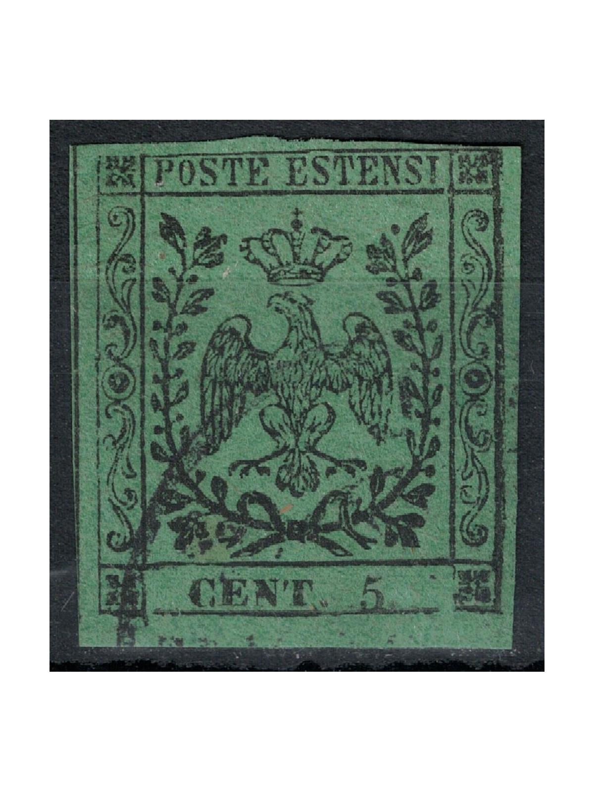 DUCATO DI MODENA 1852 Aquila Estense 5c verde (senza punto) us ©