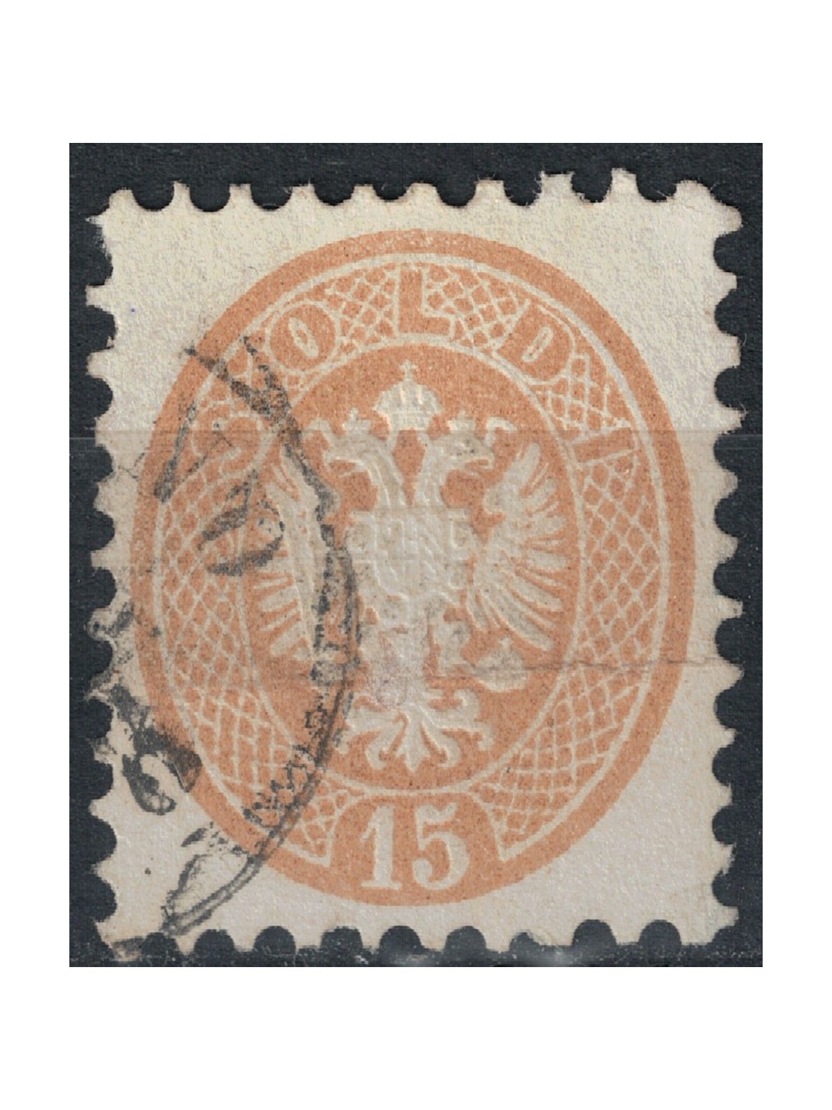 LOMBARDY-VENETIAN KINGDOM 1863-65 Double-headed eagle 15s brown dent. 9½ us ©