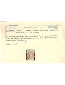 REGNO LOMBARDO VENETO 1863-65 Aquila bicipite 15s bruno dent. 9½ us ©