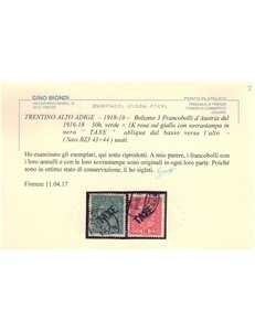 TRENTINO (BZ3) 1918-19 Francobolli di Austria (TAXE obliqua) 2v us ©
