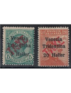 TRENTINO (BZ3) 1918-19 Venezia Tridentina (TAXE obliqua in rosso) 2v MNH** ©