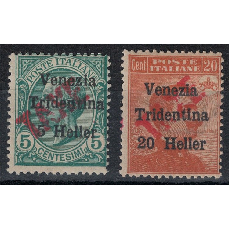 TRENTINO (BZ3) 1918-19 Venezia Tridentina (oblique TAXE in red) 2v MH* ©
