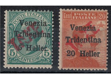 TRENTINO (BZ3) 1918-19 Venezia Tridentina (oblique TAXE in red) 2v MH* ©