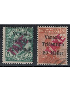 TRENTINO (BZ3) 1918-19 Venezia Tridentina (TAXE obliqua in rosso) 2v us ©
