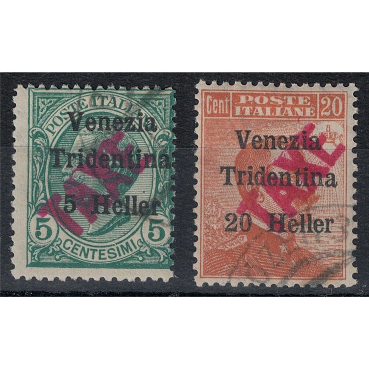 TRENTINO (BZ3) 1918-19 Venezia Tridentina (TAXE obliqua in rosso) 2v us ©