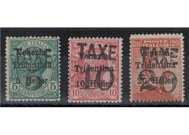 TRENTINO (BZ3) 1918-19 Venezia Tridentina (TAXE and horizontal figures) 3v MH* ©