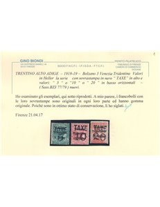 TRENTINO (BZ3) 1918-19 Venezia Tridentina (TAXE e cifre orizz.) 3v MH* ©