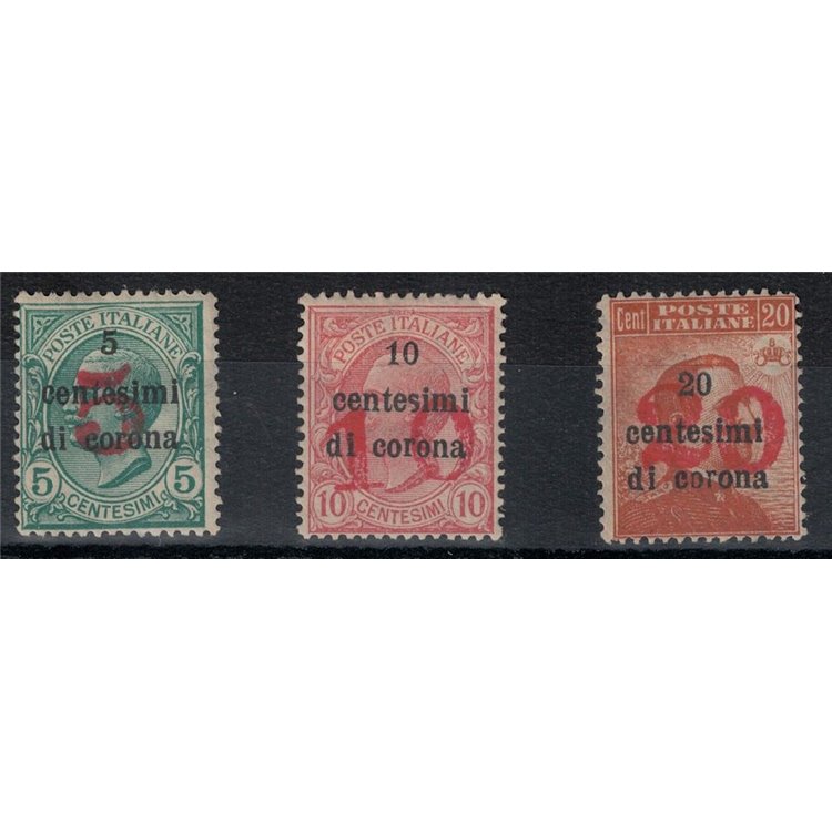 TRENTINO (BZ3) 1918-19 Trento e Trieste (soprast. cifra in rosso) 3v MH*