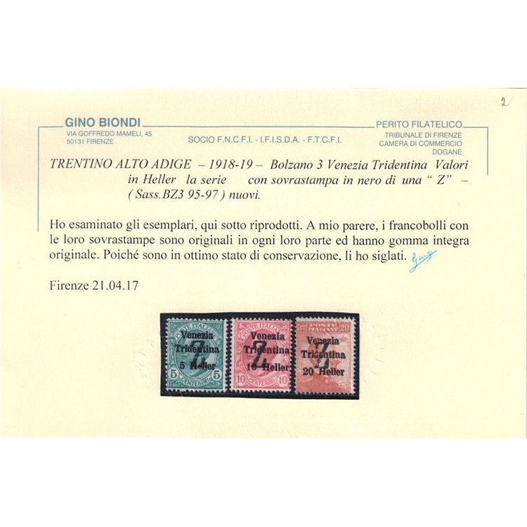 TRENTINO (BZ3) 1918-19 Venezia Tridentina (soprast. Z) 3v MNH** ©