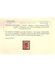 TRENTINO (BZ3) 1918-19 Venezia Tridentina (soprast. Z in rosso) MNH** ©