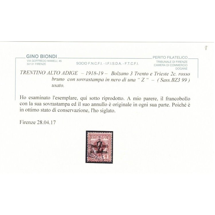 TRENTINO (BZ3) 1918-19 Trento e Trieste (soprast. Z) us ©