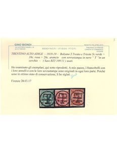 TRENTINO (BZ3) 1918-19 Trento e Trieste (soprast. T) 3v us ©