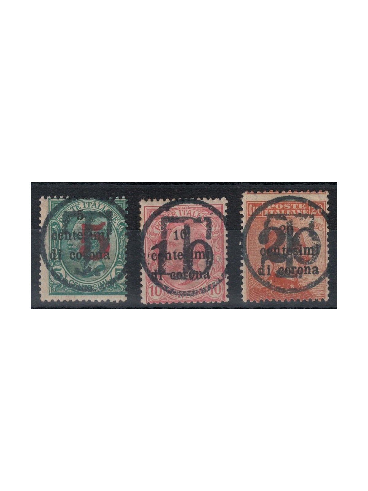 TRENTINO (BZ3) 1918-19 Trento e Trieste (soprast. T + cifra) 3v MH* ©