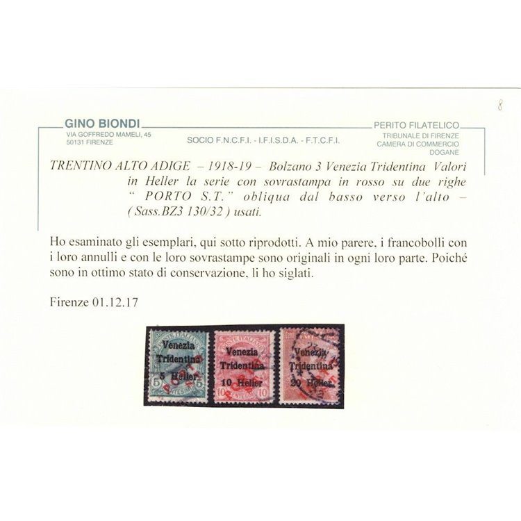 TRENTINO (BZ3) 1918-19 Venezia Tridentina (PORTO S.T.) 3v us ©