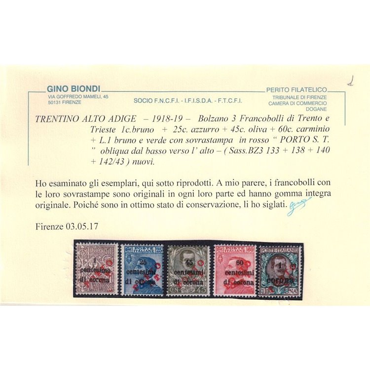 TRENTINO (BZ3) 1918-19 Trento e Trieste (PORTO S.T.) 11v MNH** ©