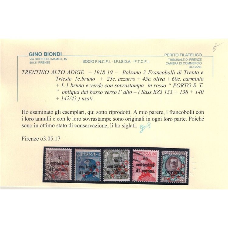 TRENTINO (BZ3) 1918-19 Trento e Trieste (PORTO S.T.) 11v us ©