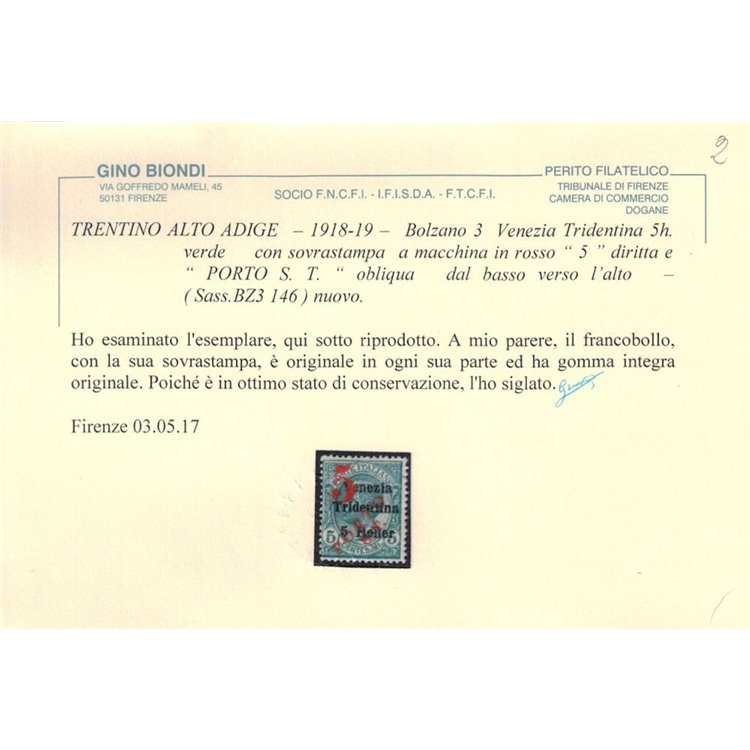 TRENTINO (BZ3) 1918-19 Venezia Tridentina (5 PORTO S.T.) MNH** ©