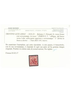 TRENTINO (BZ3) 1918-19 Floreale 2c (PORTO S.T. 5) MNH** ©