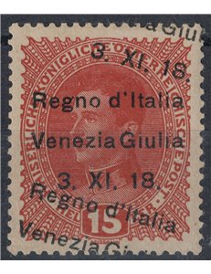 VENEZIA GIULIA 1918 Varietà 15h bruno rosso (doppia soprast.) MH* ©